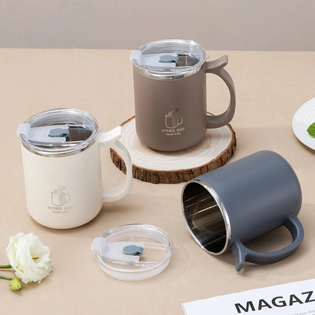 WORTHBUY Thermal Mug 304 Stainless Steel Double Wall Insulated Milk Coffee Cup With Handle Portable Student Leak-proof Water Cup