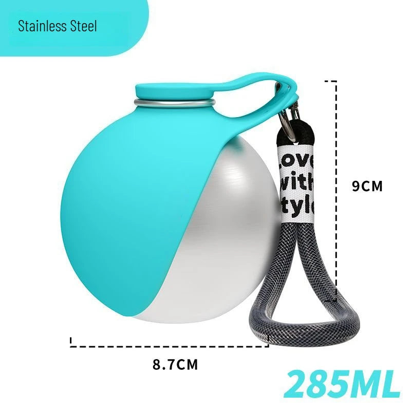 Stainless Steel  Feeder Dogs Bottle,Portable Dog Drinker 2-in-1 285ML Leak-Proof Silicon Lightweight Travel Pet Supplies