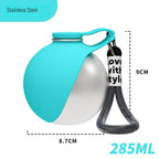 Stainless Steel  Feeder Dogs Bottle,Portable Dog Drinker 2-in-1 285ML Leak-Proof Silicon Lightweight Travel Pet Supplies