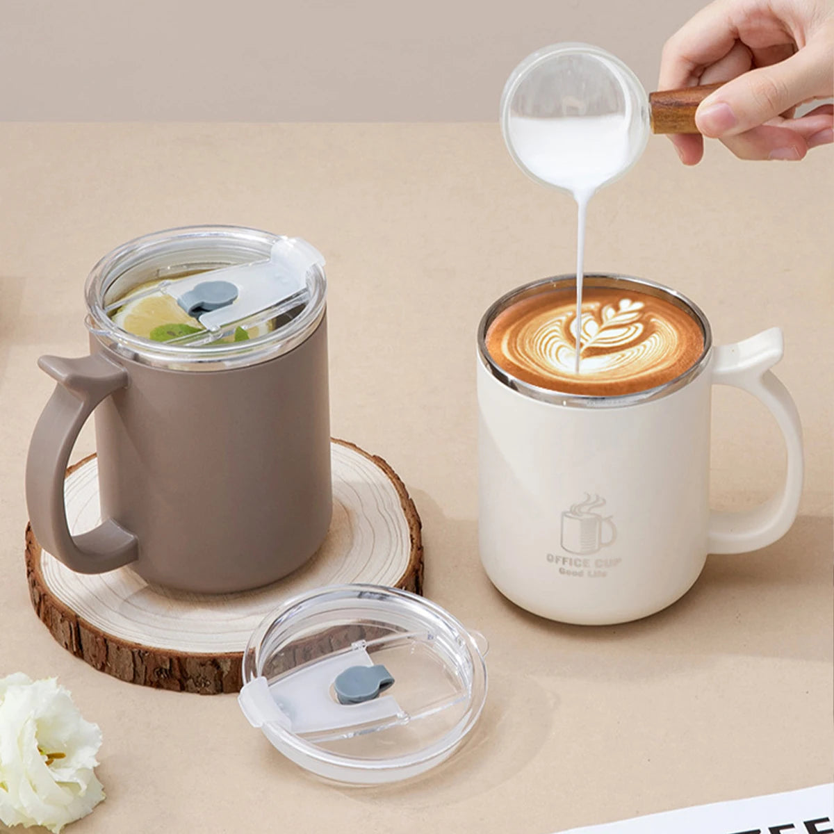 WORTHBUY Thermal Mug 304 Stainless Steel Double Wall Insulated Milk Coffee Cup With Handle Portable Student Leak-proof Water Cup