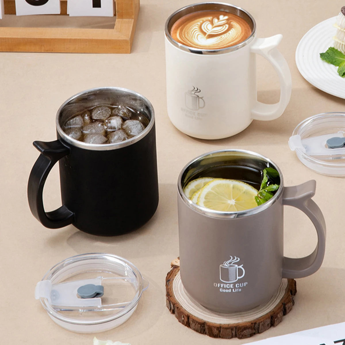 WORTHBUY Thermal Mug 304 Stainless Steel Double Wall Insulated Milk Coffee Cup With Handle Portable Student Leak-proof Water Cup