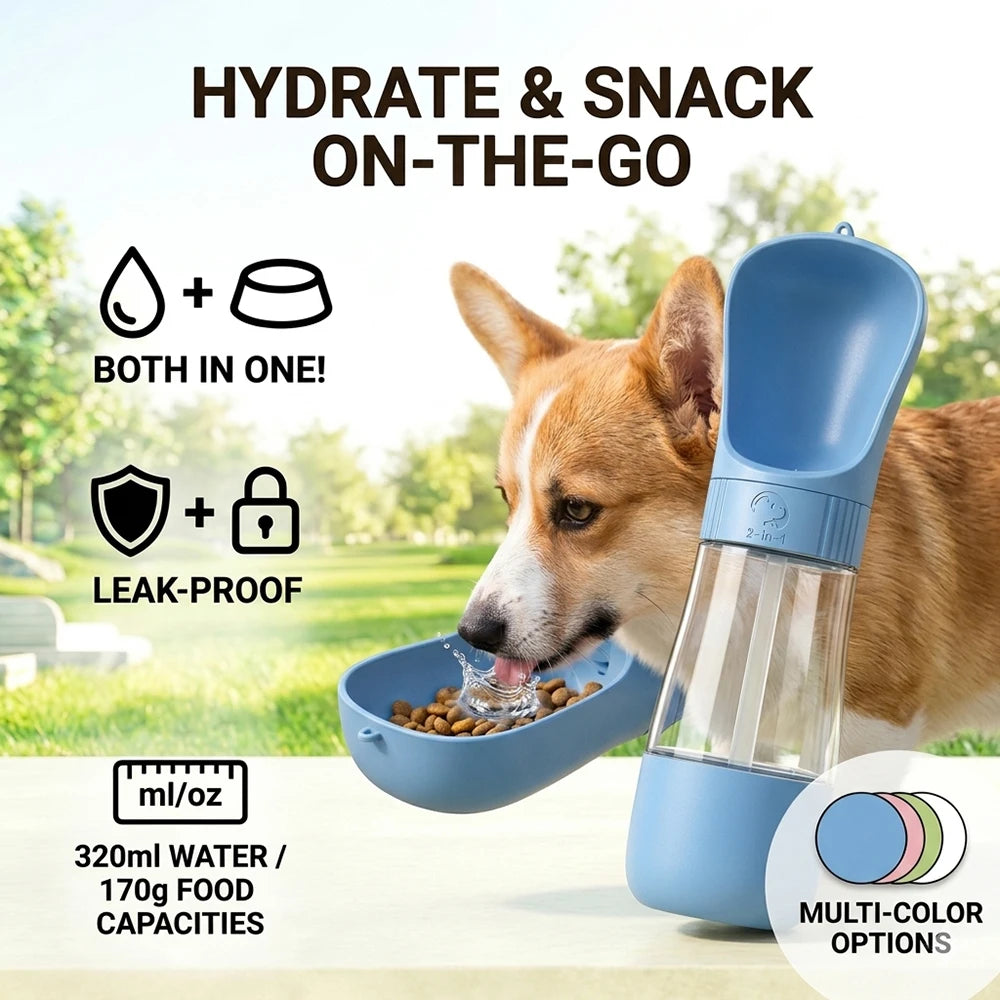 2-in-1 Portable Dog Water Bottle – Leak-Proof & Compact Travel Bottle for Small Dogs